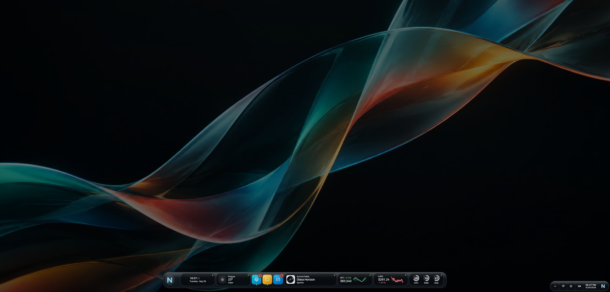 The NiveDock main dock and System Dock on a dark Windows desktop